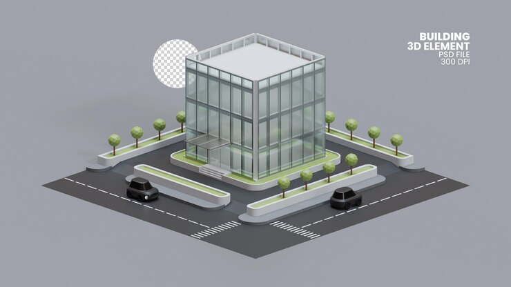 PSD building 3d render illustration element 01