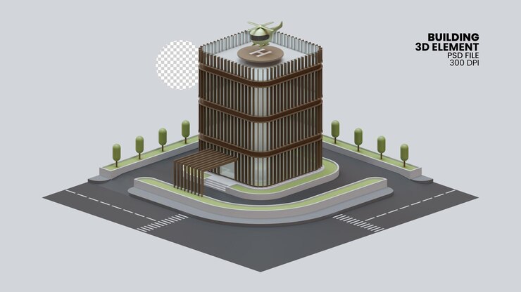 PSD building 3d render illustration element 04