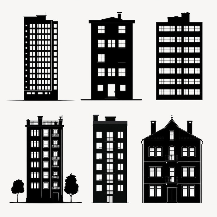 PSD building architecture silhouette design element set psd