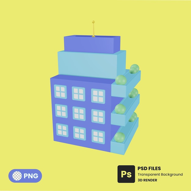 PSD building city 3d illustration rendering premium psd