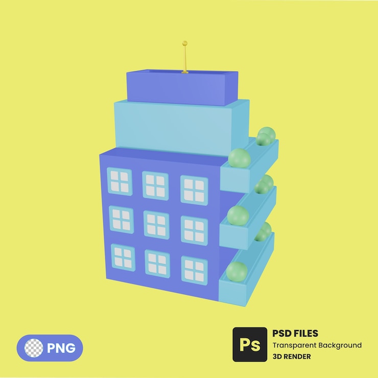 PSD 건물 도시 3d 그림 렌더링 premium psd
