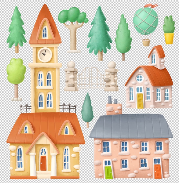 PSD building clipart set