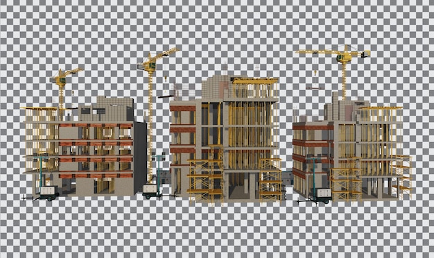 PSD edificio in costruzione su rendering background3d trasparente