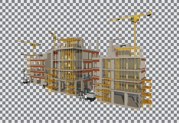 Edificio in costruzione su rendering background3d trasparente