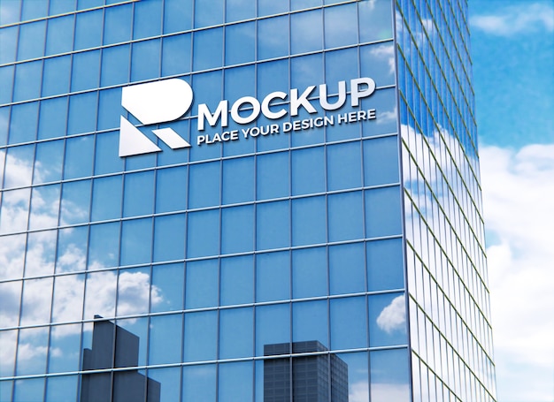 PSD building facade with logo mockup