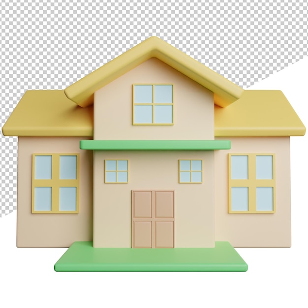 building home place front view 3d icon rendering illustration on transparent background