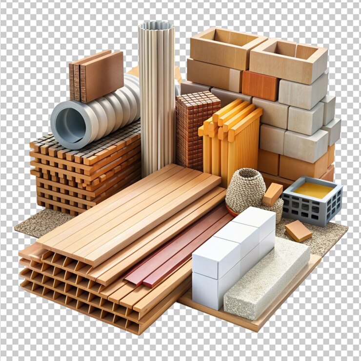 PSD building materials on transparent background