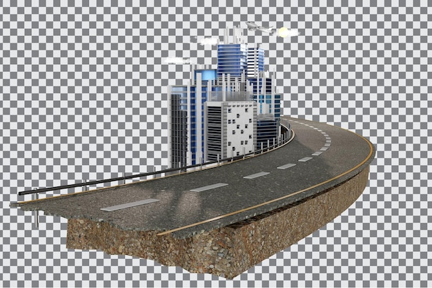 Building skyscraper construction with concrete roard and transparent background3d rendering