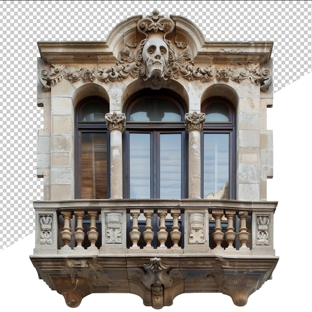 PSD a building with a skull on the balcony and a skull on the balcony