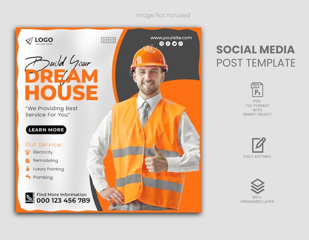 PSD building your own house social media post and web banner template