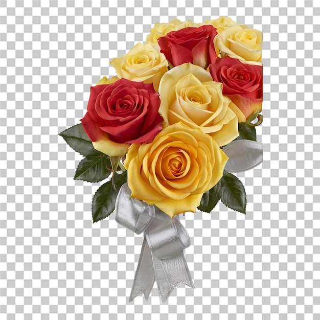 PSD bukiet kwiatów róż z aranżacją wstążką elegancki projekt piękna izolowane przezroczyste tło