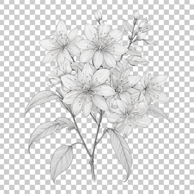 PSD bukiet różnorodnych kwiatów tatuażowych na przezroczystym tle