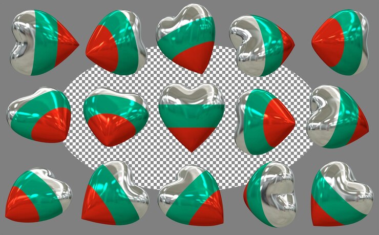 PSD 3d-флаг болгарии с изолированным сердцем, различные позиции 3d-рендерирования