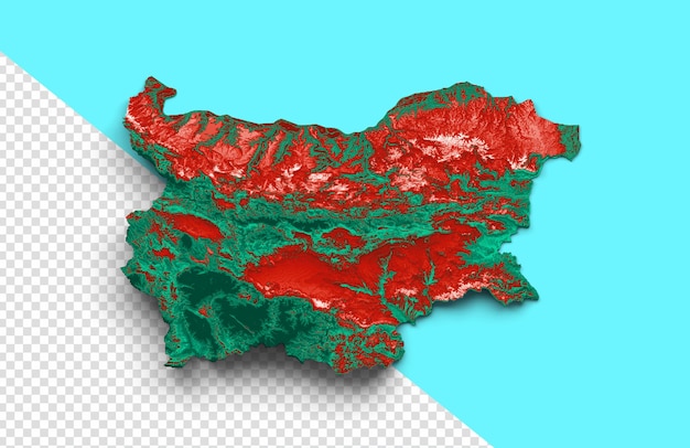 PSD bulgaria map with the flag colors red and green shaded relief map 3d illustration