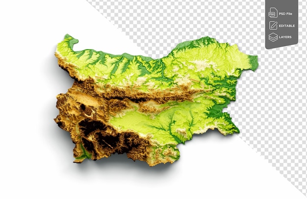 PSD bułgaria mapa zacieniony relief kolor wysokość mapa na białym tle ilustracja 3d