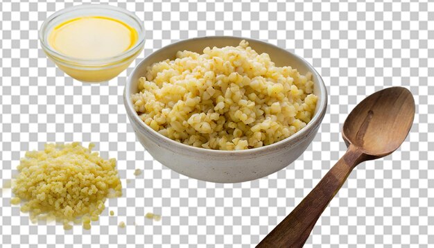 PSD bulgur porridge w misce wyizolowany na przezroczystej tle