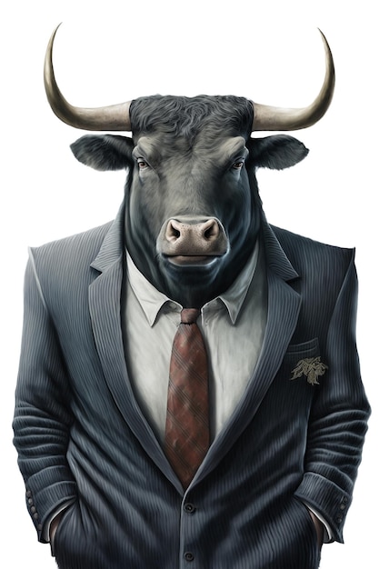 PSD bull dressed in a formal business suit on transparent background created with generative ai