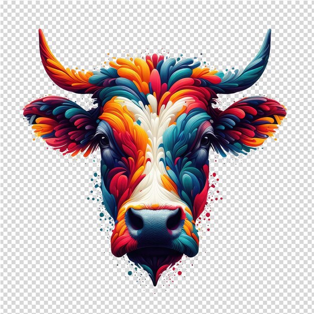 PSD a bull with a colorful mane is drawn on a checkered background