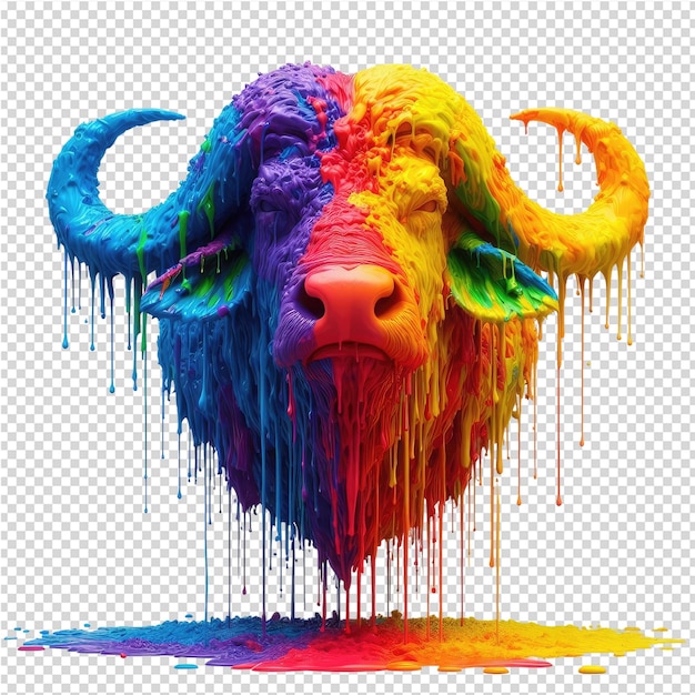 PSD un toro con un disegno colorato e la parola 