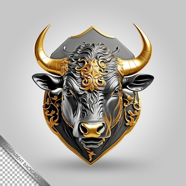 PSD a bull with a gold face and horns on it