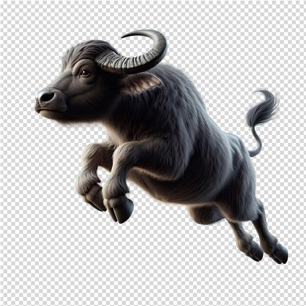 PSD a bull with horns is flying through the air