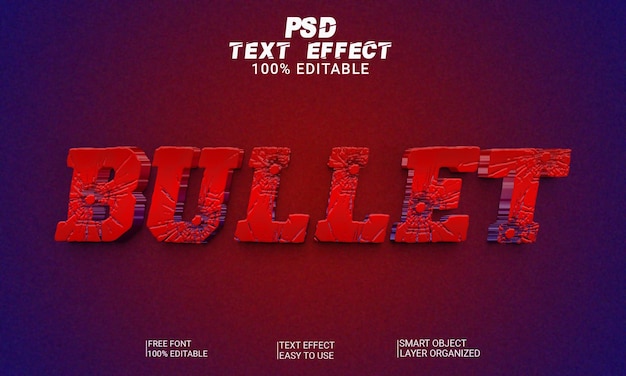 Bullet 3d text effect psd file