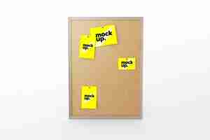 PSD a bulletin board with yellow sticky notes mockup