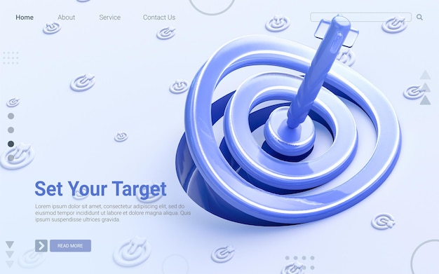 PSD bullseye arrow sign folding on white background 3d render concept for social banner web template