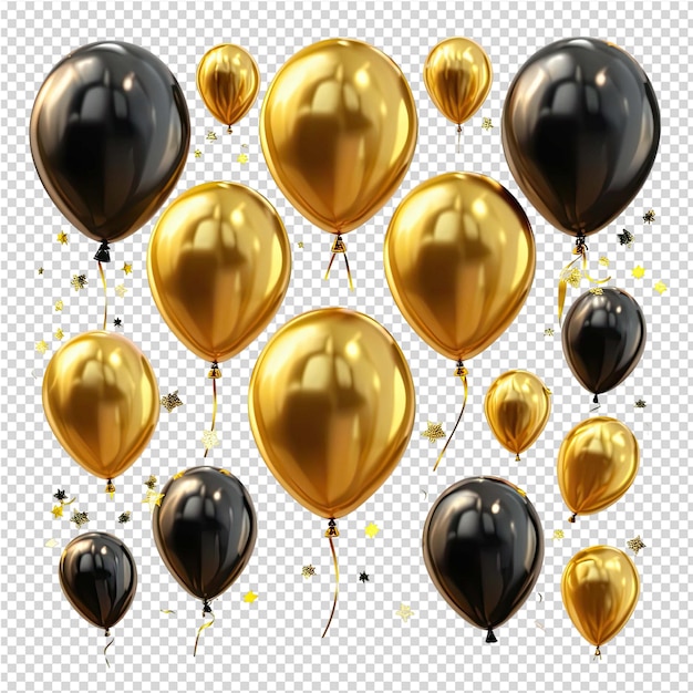 PSD a bunch of balloons with gold and black balloons on a checkered background