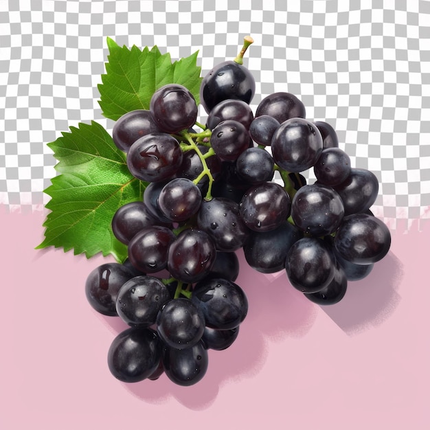 PSD a bunch of black grapes with a green leaf