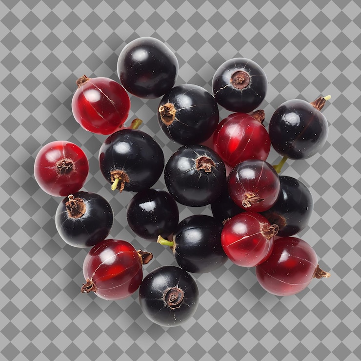 PSD a bunch of black and red berries are on a checkered background