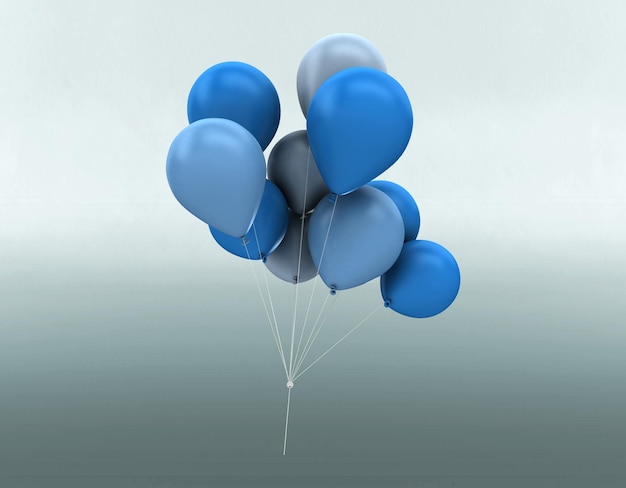 A bunch of blue and silver balloons with the number 4 on them.