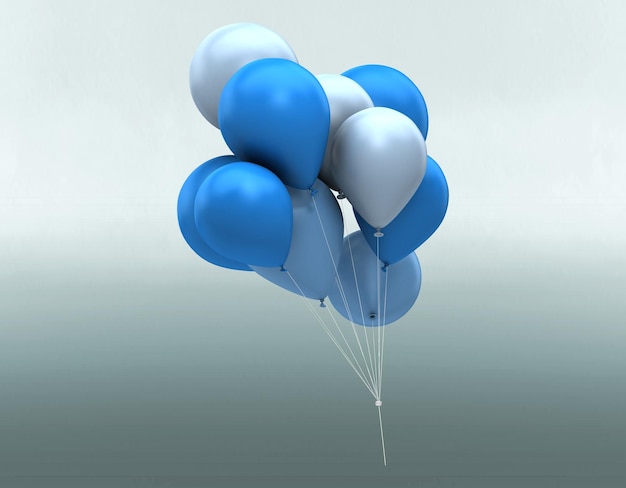 PSD a bunch of blue and white balloons with one that says 