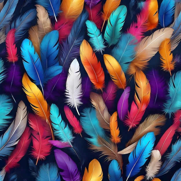 PSD a bunch of bright feathers on a table aigenerated