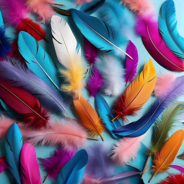 PSD a bunch of bright feathers on a table aigenerated