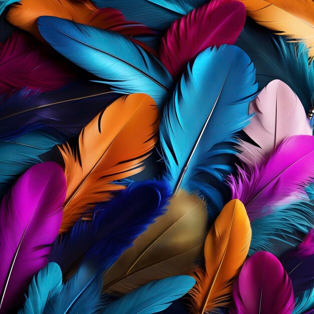 PSD a bunch of bright feathers on a table aigenerated