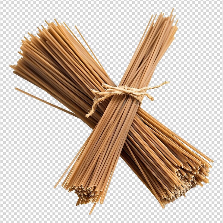 PSD bunch of brown uncooked buckwheat spaghetti isolated on transparent background