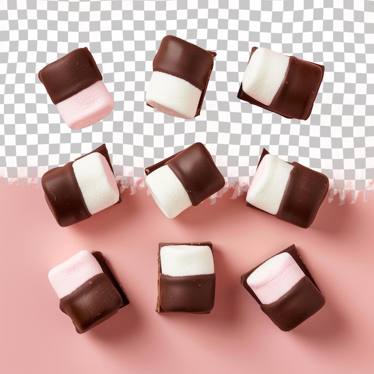 PSD a bunch of candy bar that is on a pink background