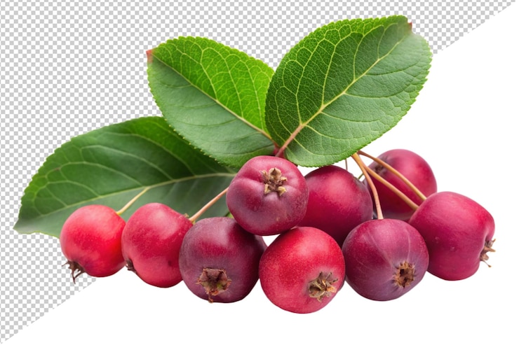 PSD a bunch of cherries with a green leaf on top of it