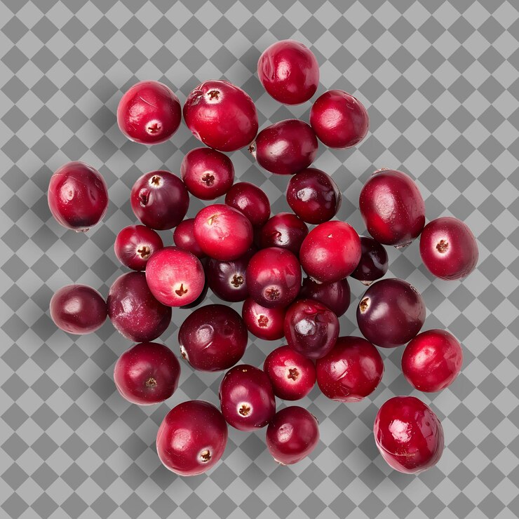 PSD a bunch of cranberries with a white background