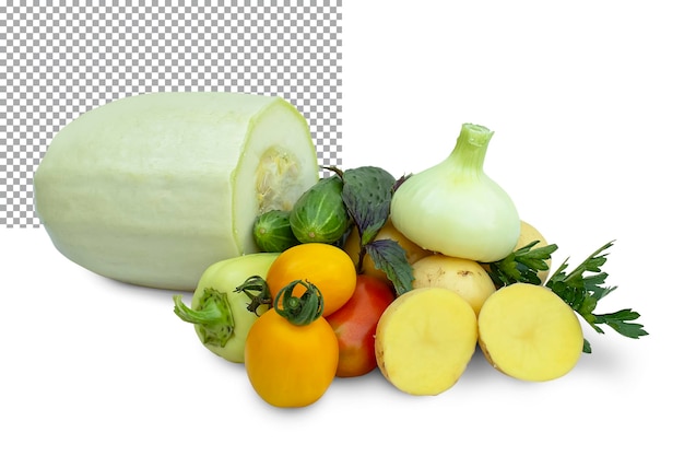 Bunch of different fresh vegetables isolated on transparent background