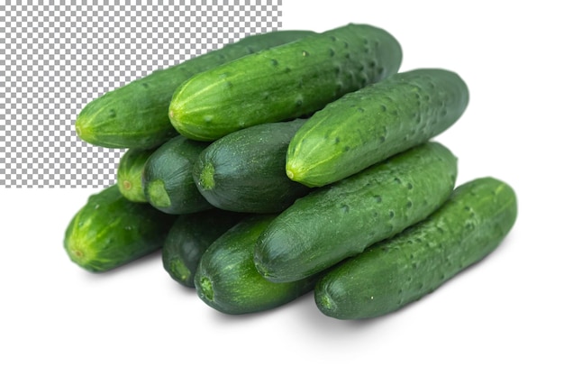 Bunch of fresh green cucumbers isolated on transparent background