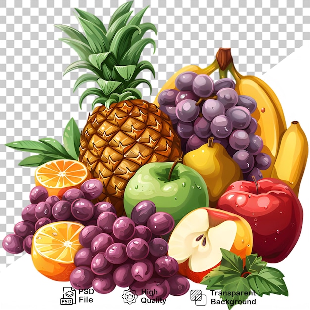 Un grappolo di frutta su uno sfondo trasparente con un file png