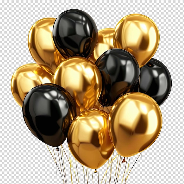 PSD a bunch of gold balloons with black and gold balloons