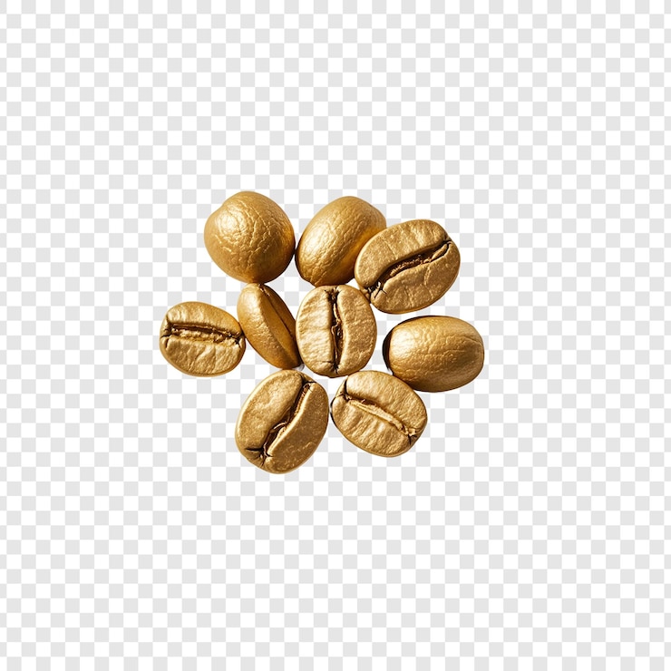 PSD a bunch of golden coffee beans on a transparent background