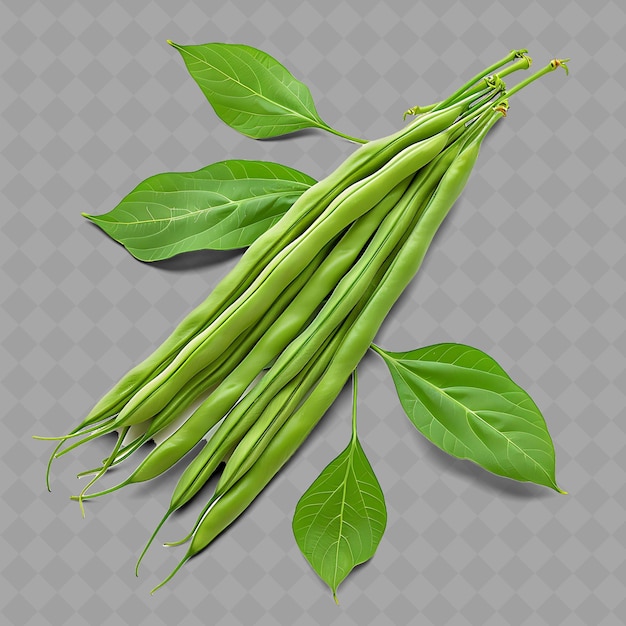 PSD a bunch of green beans that are on a checkered background