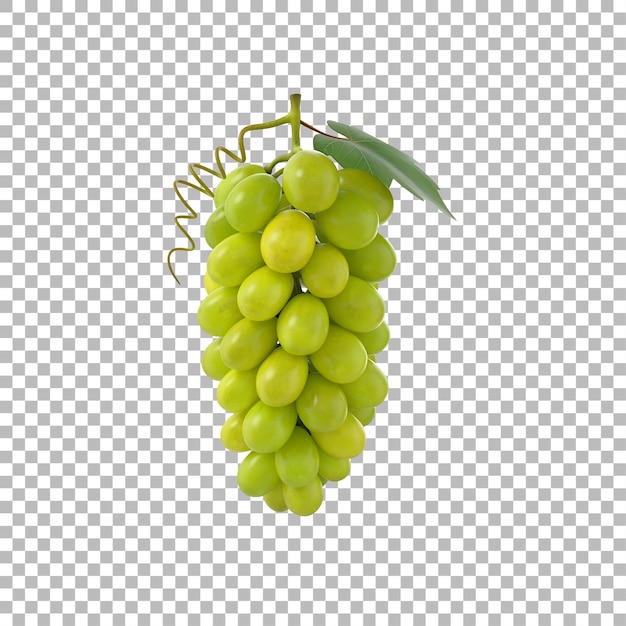 A bunch of green grapes with leaves showcasing fresh fruit