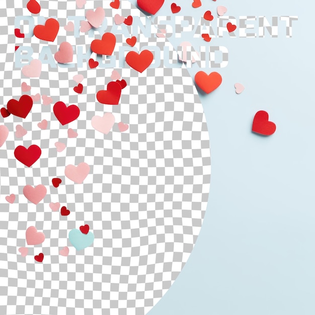 PSD a bunch of hearts are falling on a transparent