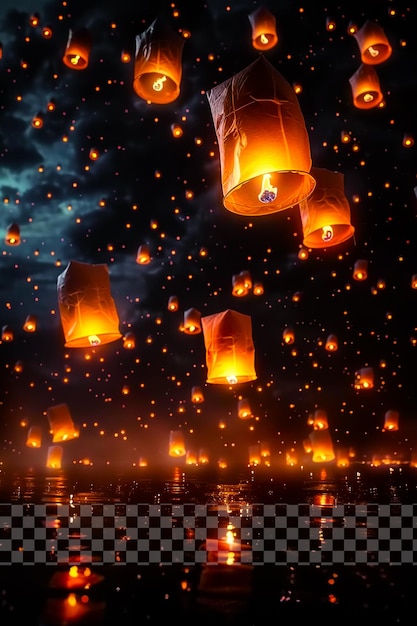 PSD a bunch of lanterns that are floating in the sky