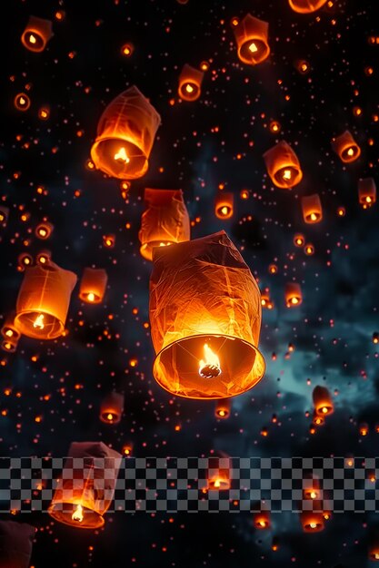 Un gruppo di lanterne che galleggiano nel cielo